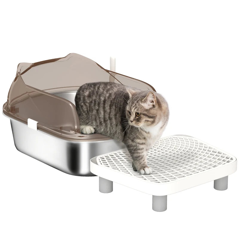 Stainless Steel Cat Litter Box with Lid, Pedal & Scoop