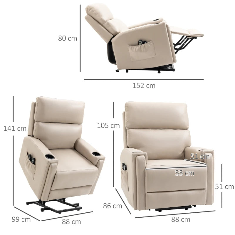 Electric Recliner & Riser Chair, w/ Massage & Heat, Beige Finish
