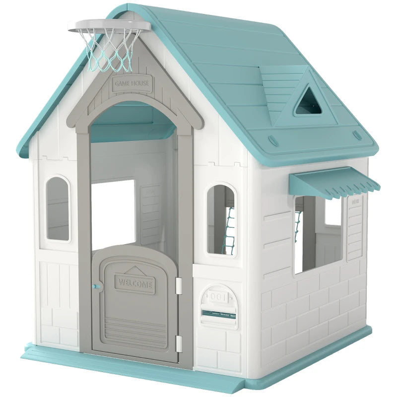 5-in-1 Kids Playhouse with Basketball Hoop, Football Goal, Dartboard & Ring Toss