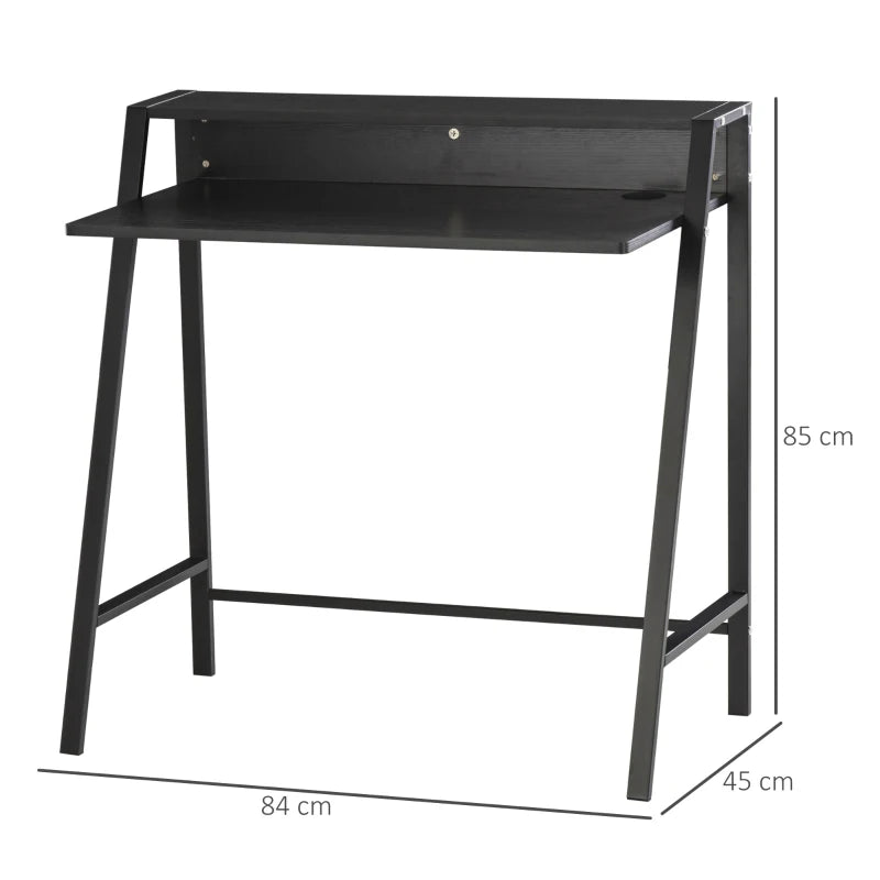 Compact Writing Desk – 84x45cm, Black, with Shelf