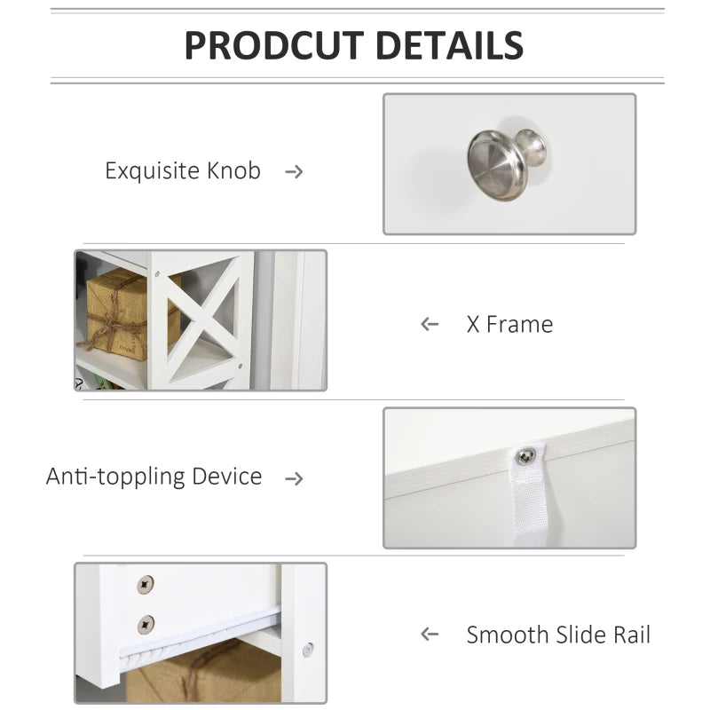 Living Room Console Table Side Desk with Storage & X Frame, White