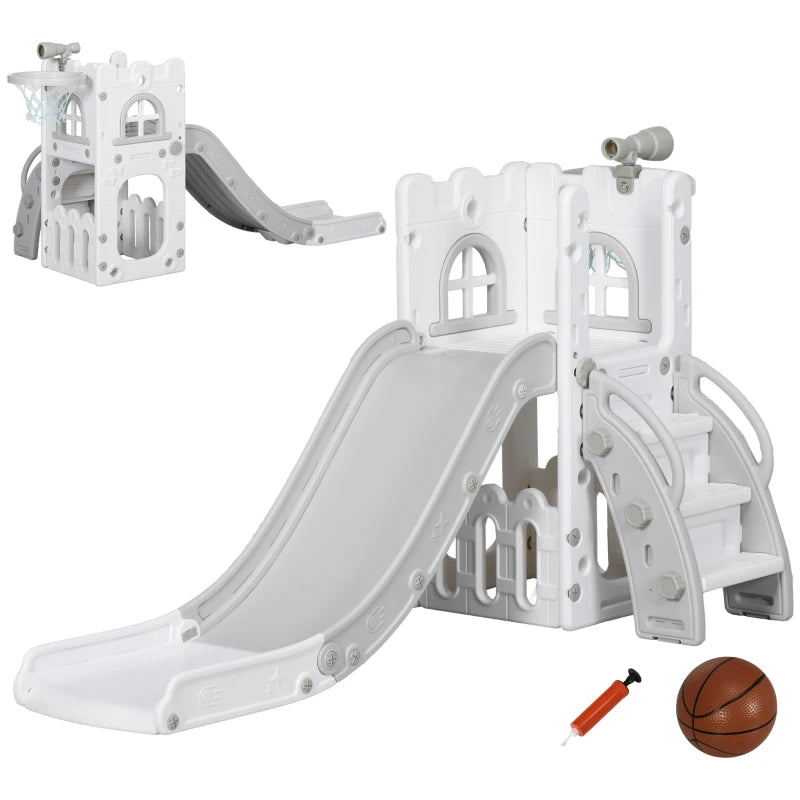 Versatile Toddler Slide & Playset with Basketball Hoop, Climber, Telescope & Storage