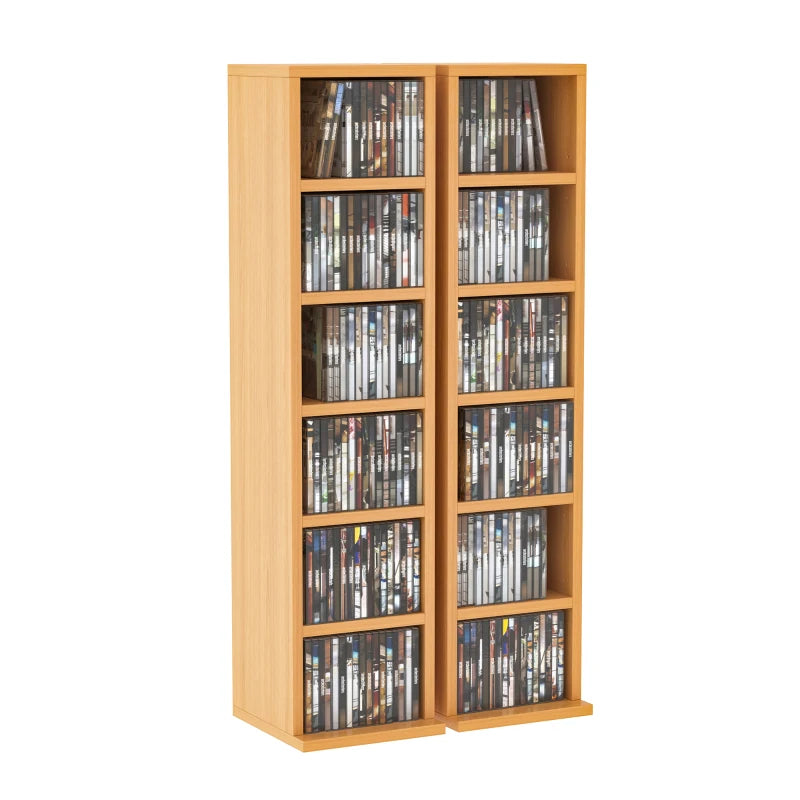 Blu-Ray/CD/DVD Storage Towers Set of 2, Natural Wood Shelving Unit