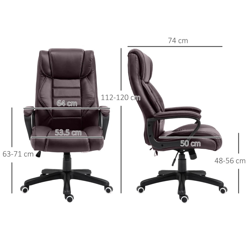 Brown PU Leather Home Office Chair with Massage, Armrests & Tilt Function