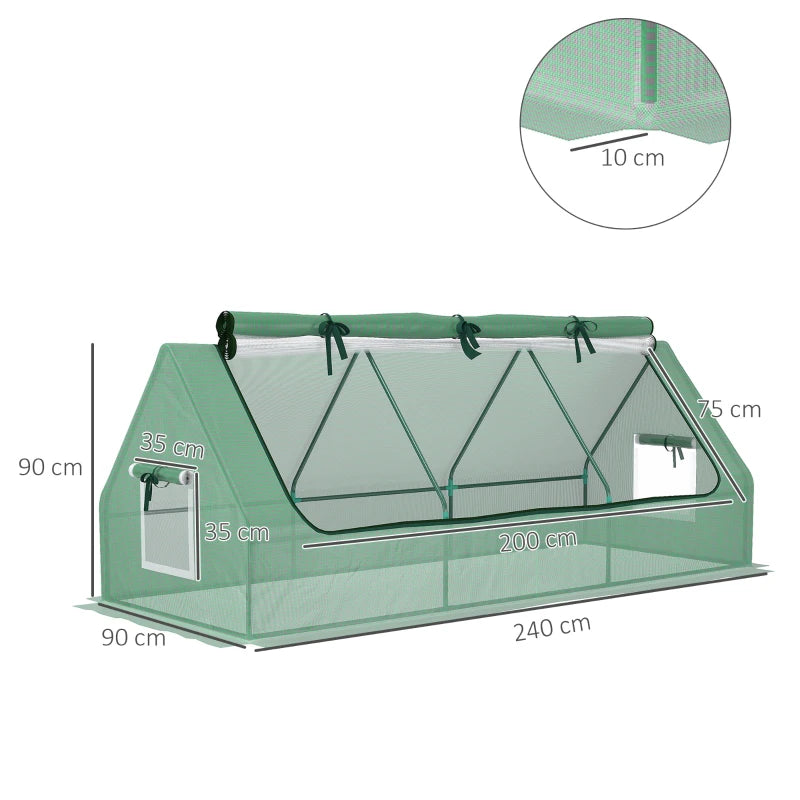 Portable Mini Polytunnel Greenhouse with Mesh Windows for Indoor & Outdoor Use, 240x90x90cm