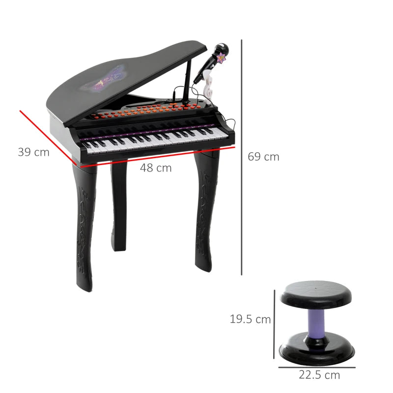 Children’s Musical Toy Piano with Lights, Mic & Stool – Educational Set, 37 Keys, Black