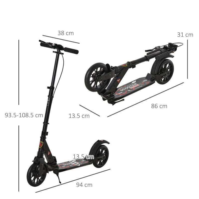 Height Adjustable Kick Scooter for Teens & Adults, Black