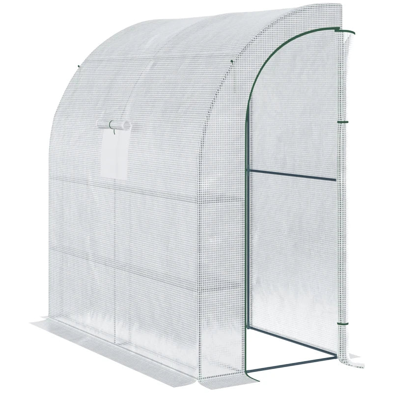 Walk-In Lean-to Wall Greenhouse with 4 Shelves & Windows – 200x100x215cm, White