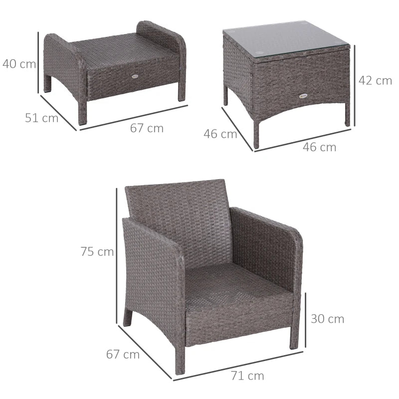 2-Seater Rattan Patio Furniture Set with Steel Frame – Grey Outdoor Seating