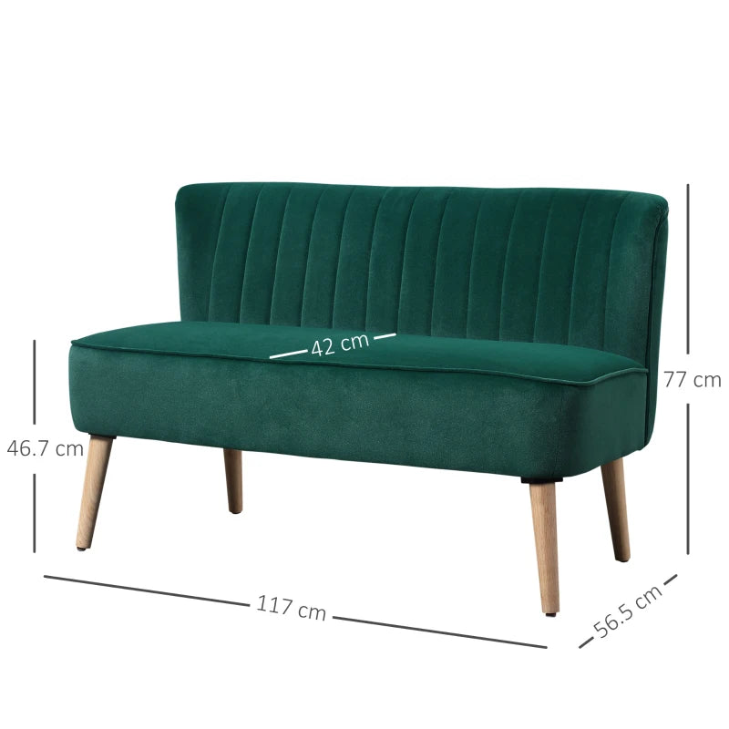 Velvet 2-Seater Sofa with Foam Padding & Wood Frame, Comfortable Green
