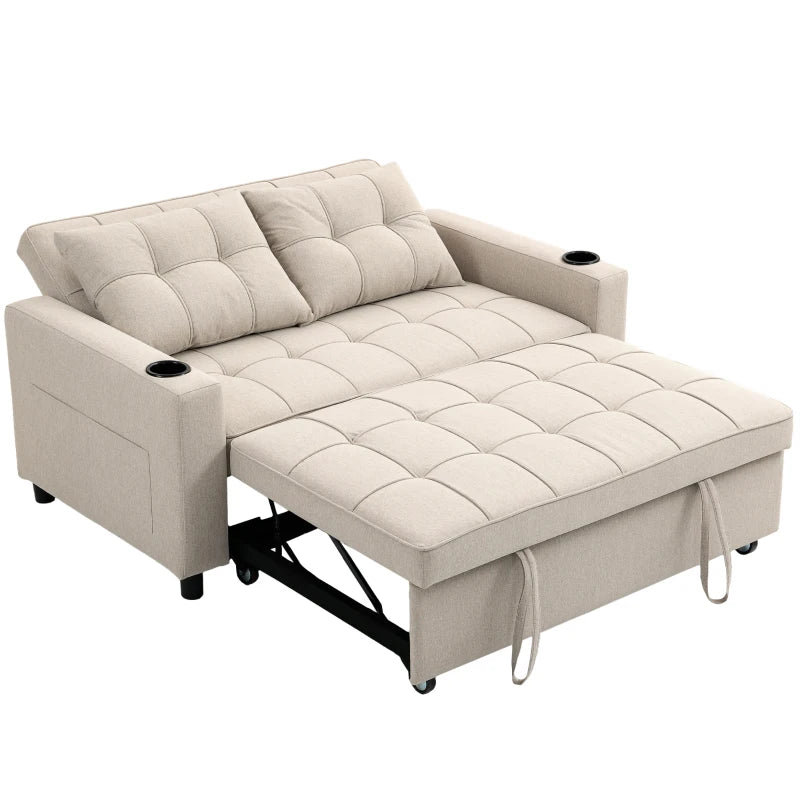 2-Seater Pull-Out Sofa Bed – Beige Space-Saving Convertible Couch