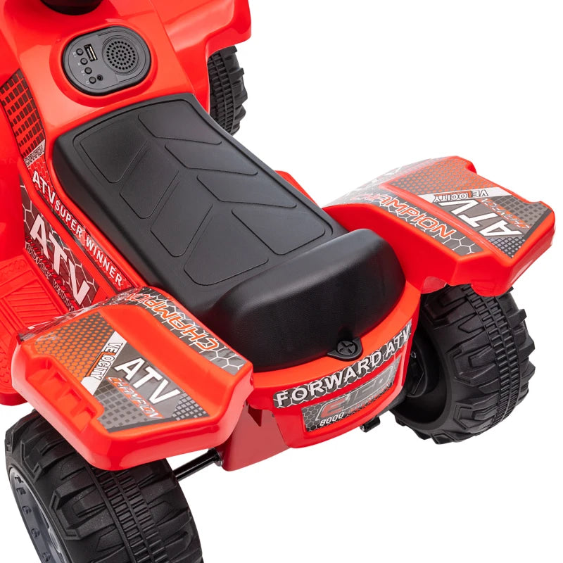 Electric 6V Quad Bike Ride-On for Toddlers with Music & All-Terrain Tires Red
