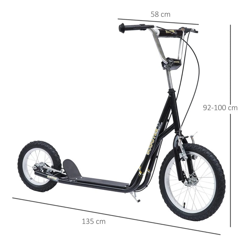 Kick Scooter for Ages 5+, 16" Wheels, Dual Brakes, Adjustable Handlebar, Black