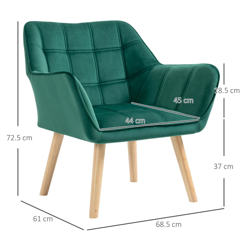 Green Accent Armchair Set of 2, Wide Arms & Wooden Legs for Bedroom