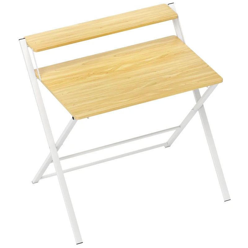 Foldable Computer Desk, 2-Tier Study Table – Maple Finish