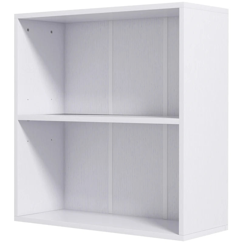 2 Tier Low Bookcase – White Adjustable Shelf & Compartments for Storage