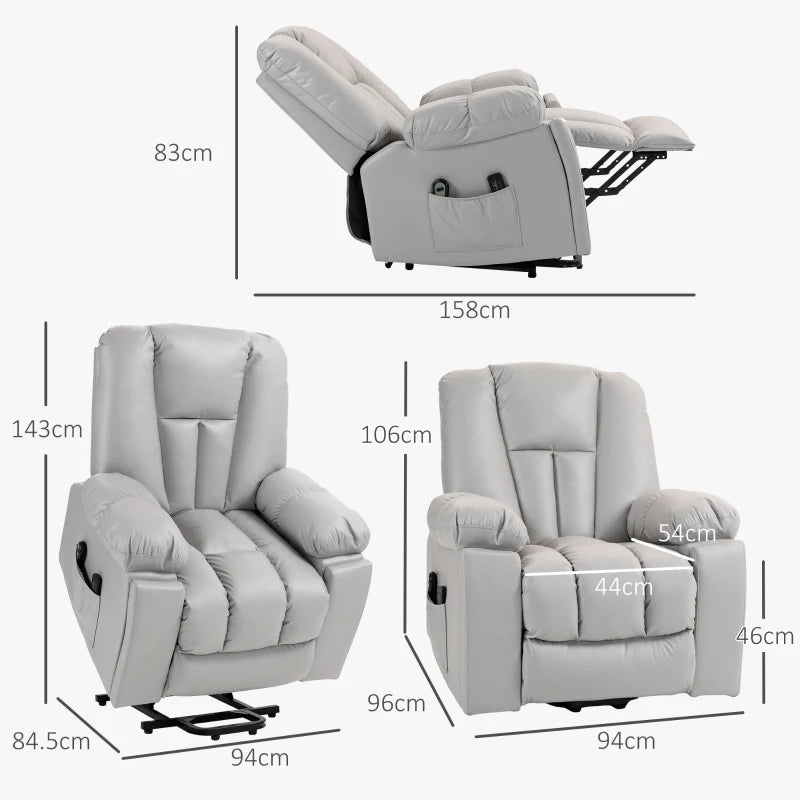 Reclining Massage Chair – Leathaire, 8-Point, Light Grey