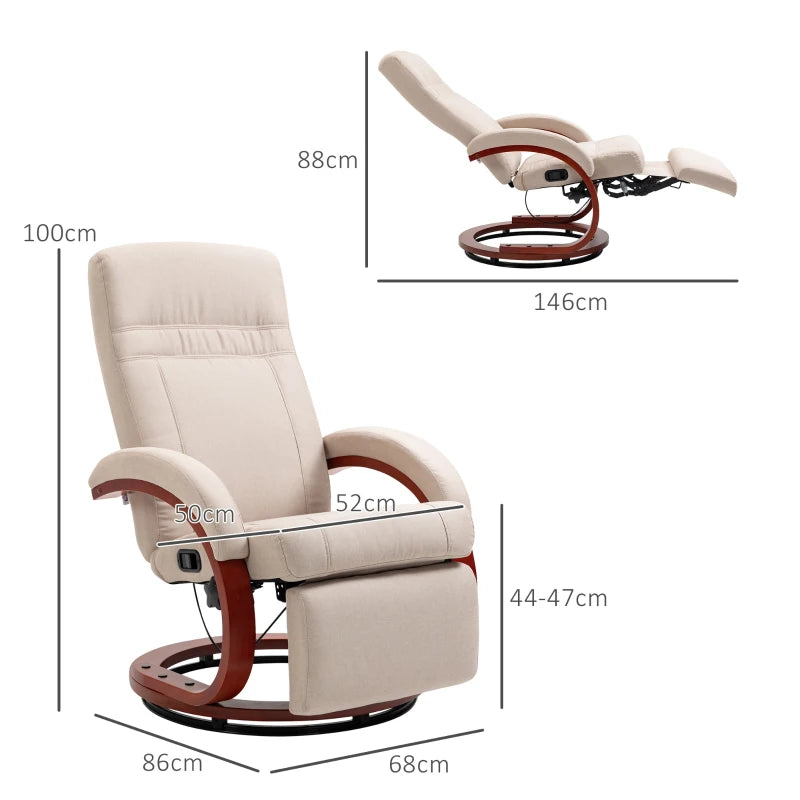 Manual Reclining Swivel Chair 135° with Footrest – Beige Upholstery