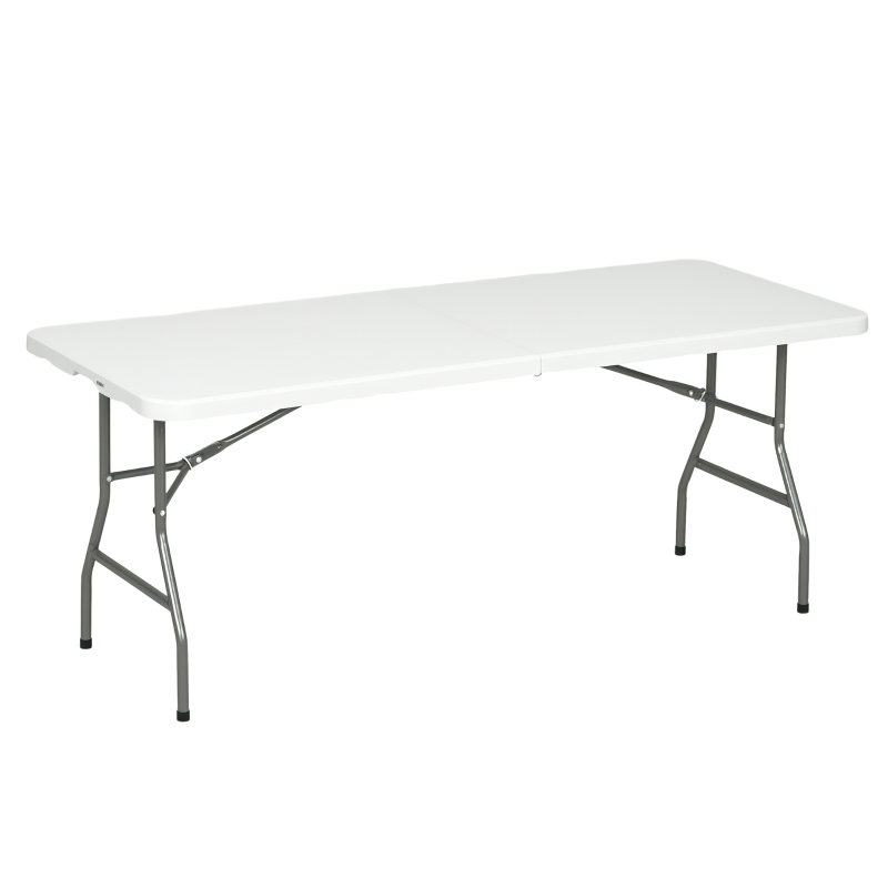 Durable Folding Garden Table 180x75cm, HDPE Surface, Metal Frame, White