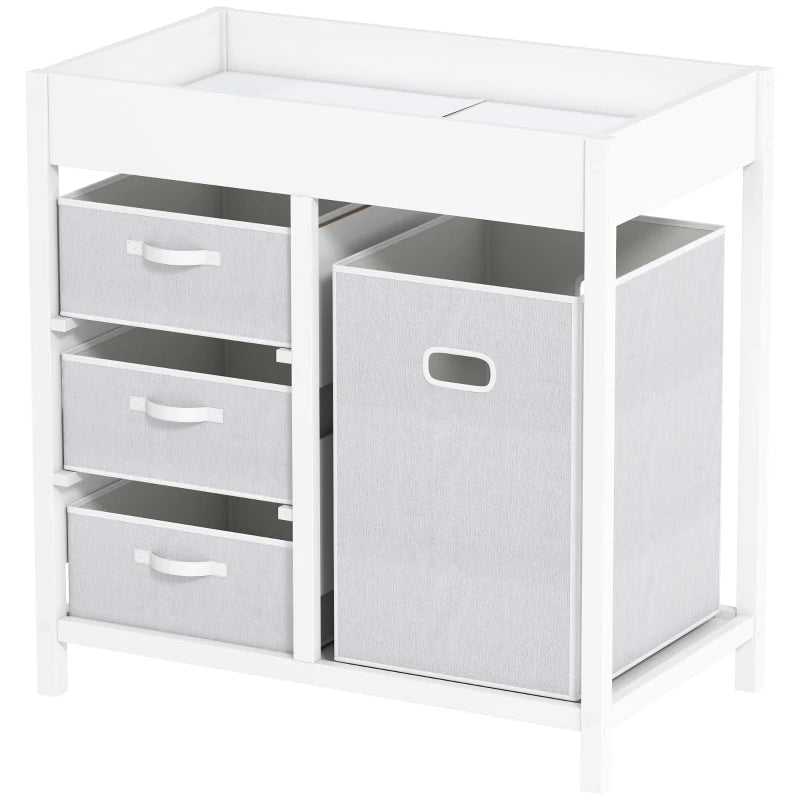 Nursery Baby Changing Unit with Storage Drawers and Changing Mat – White, 84x84.5 cm