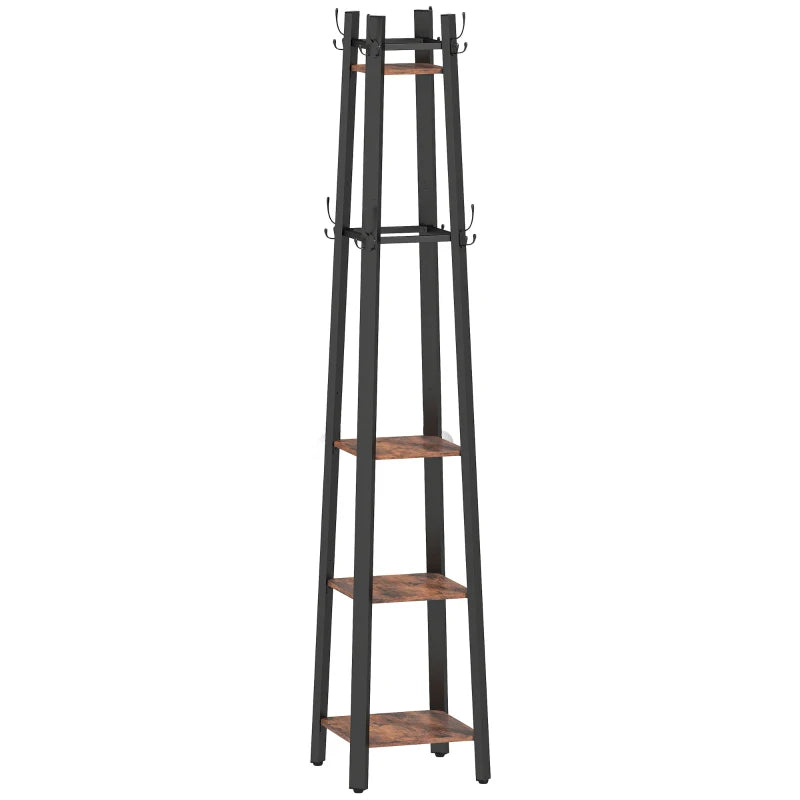 Industrial Hall Tree – Coat Stand with 4 Storage Shelves