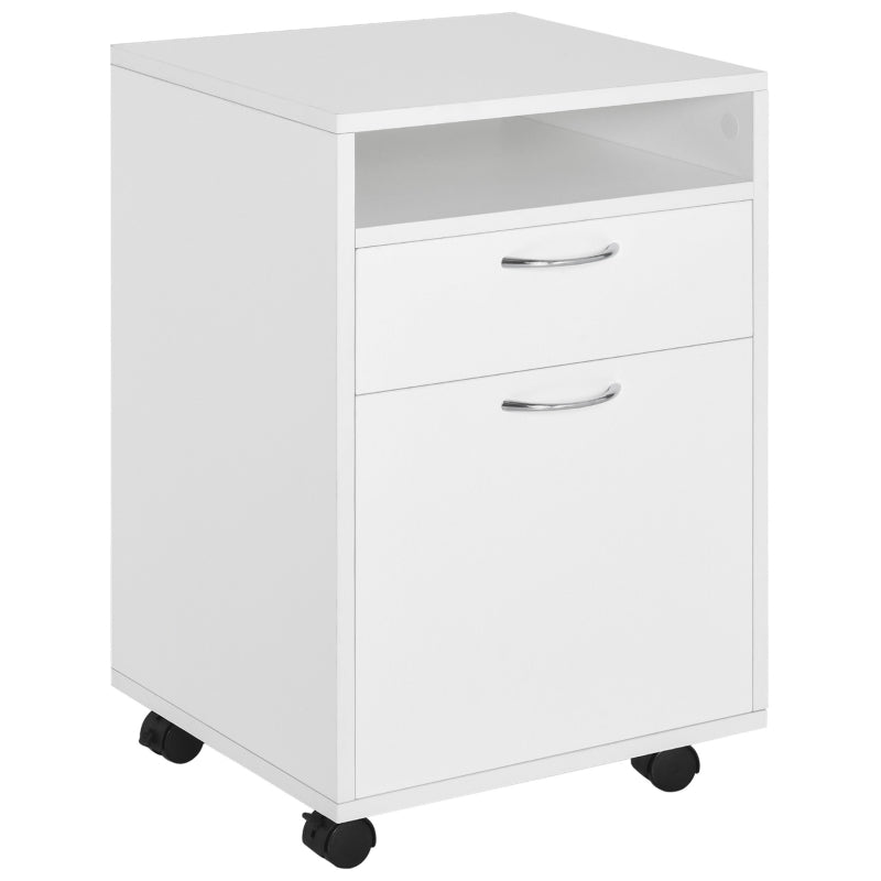 Mobile Filing Cabinet – Drawer, Shelf & 4 Wheels, White