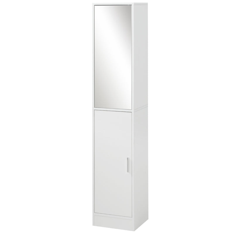 Tall White Bathroom Cabinet with Mirror and Adjustable Shelves