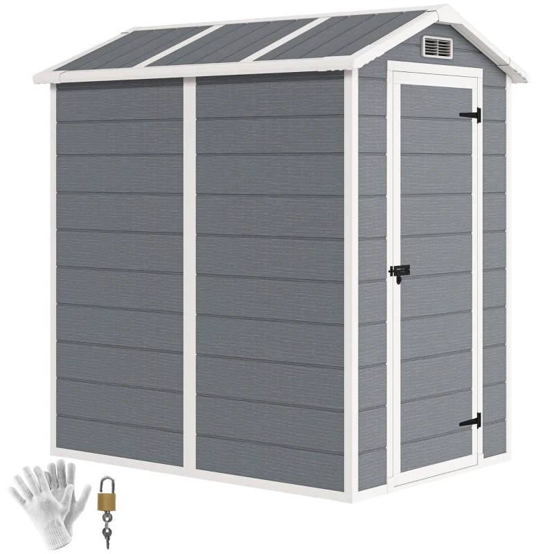 Plastic Garden Storage Shed with Floor, Window, Lockable Door & Vents, Grey, 4x6ft