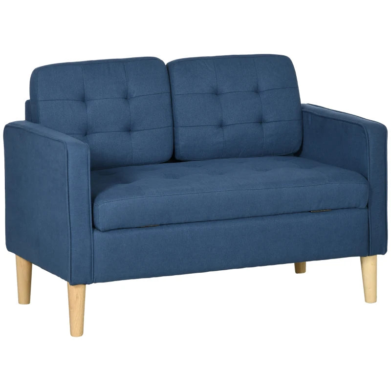 Tufted Cotton Loveseat with Storage – 2 Seater, Blue Finish