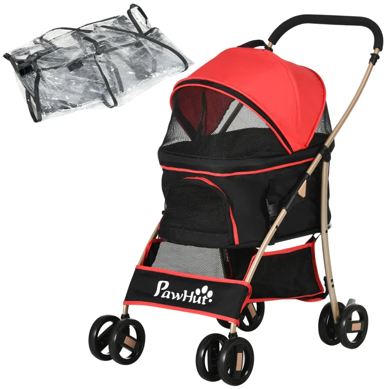 Multi-Use Pet Stroller – Red, Foldable with Storage Bag