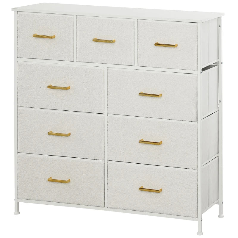 Storage Dresser with 9 Boucle Fabric Drawers & Steel Frame, Cream