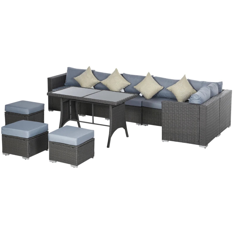 Spacious 9-Seater Rattan Corner Sofa Dining Set with Comfortable Cushions