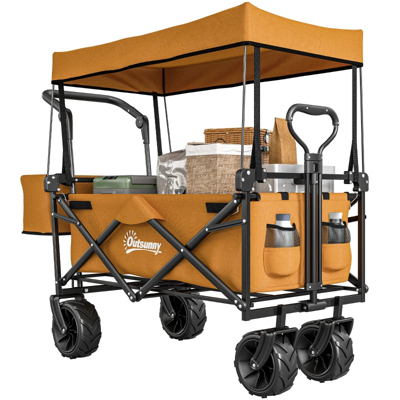 Folding Festival Trolley Cart with Removable Canopy, All-Terrain Wheels & Adjustable Handle, 120L