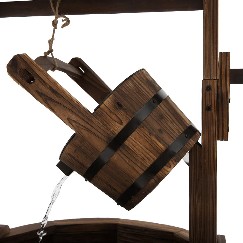 Decorative Rustic Wooden Garden Fountain with Pump Wishing Well Waterfall Barrel
