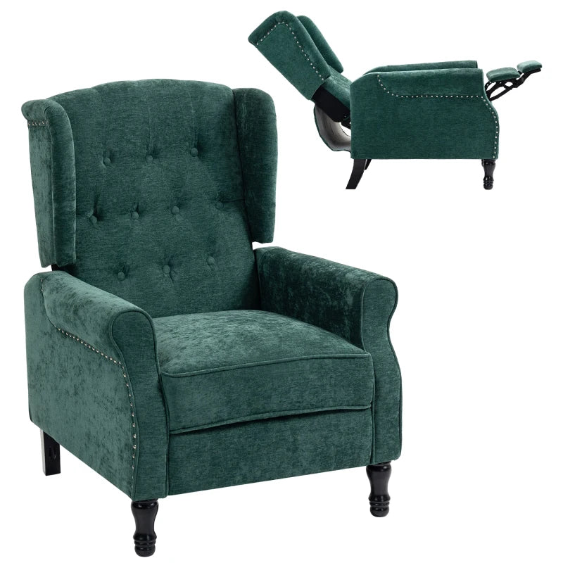 150° Reclining Armchair with Footrest – Vintage Style, Green