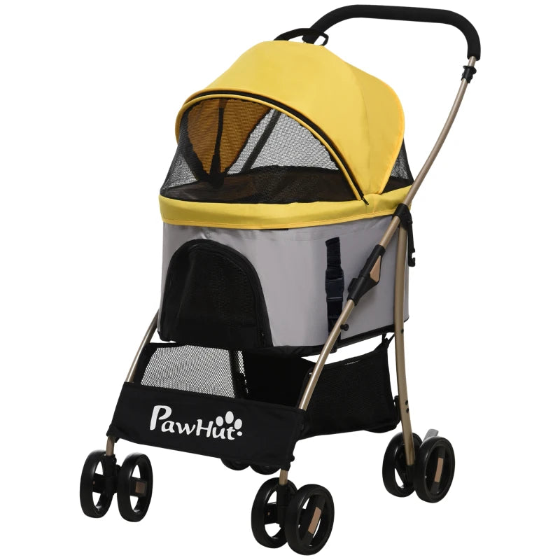 Foldable 3-in-1 Pet Stroller – Yellow for Extra Small Dogs