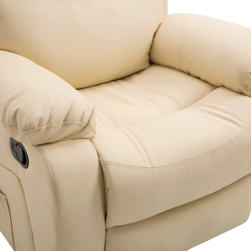 Swivel Recliner with Massage, Heat & Remote – PU Leather, Beige
