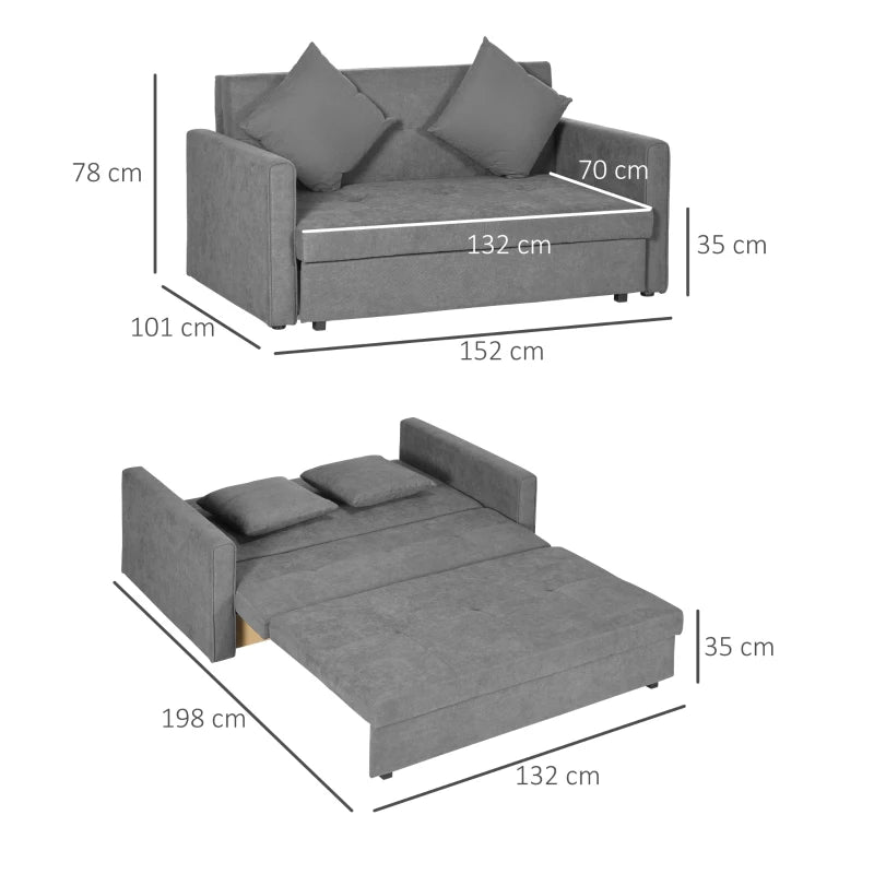 Grey Velvet Loveseat Sofa Bed with Hidden Storage & Cushions