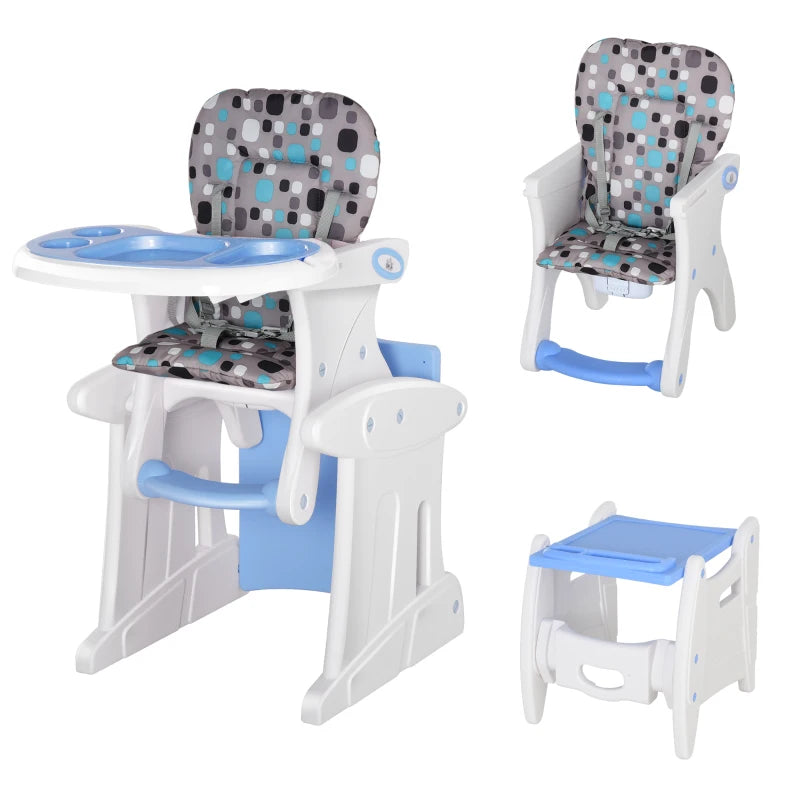 Baby Feeding High Chair – 2-in-1 Convertible Seat with Tray and Harness, Blue