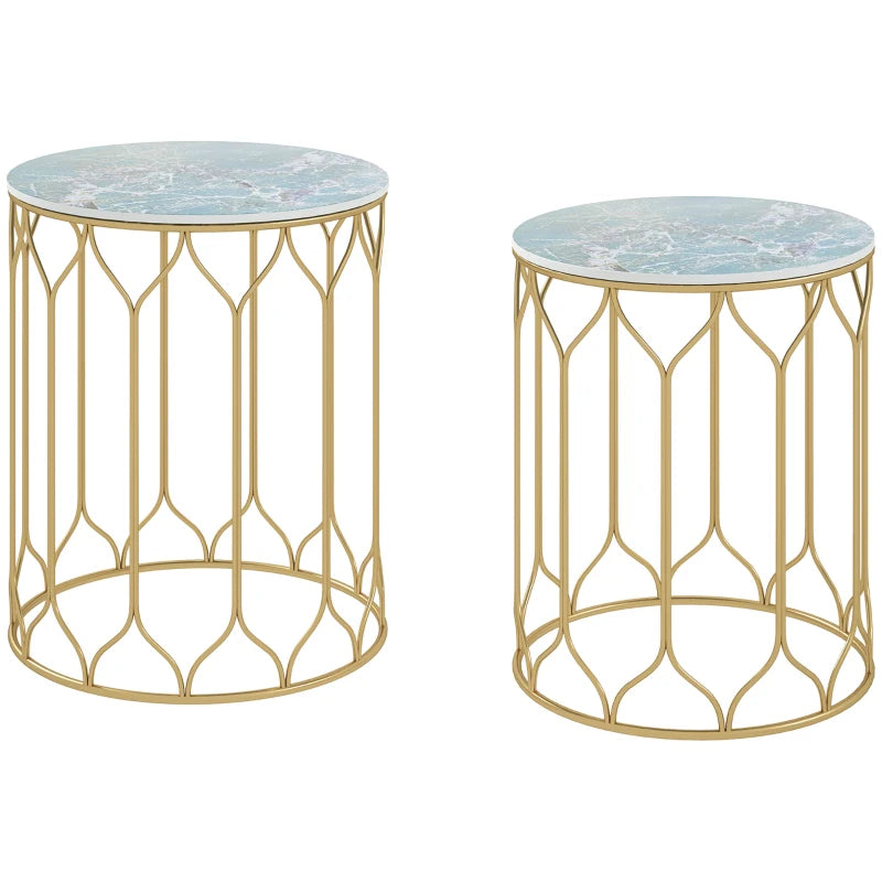 Modern Round Coffee Table Set of 2 with Ceramic Tile Tops for Indoor and Outdoor Use