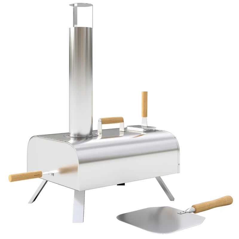 Wood Pellet Pizza Oven Portable with 12" Stone, Peel, Chimney, Foldable Legs, Stainless