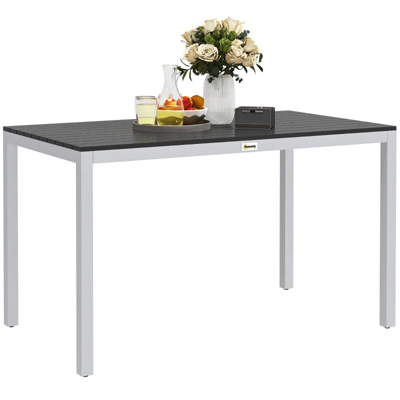Patio Dining Table for 4-6 with Aluminium Frame and Slatted Top, Black, 120x70cm