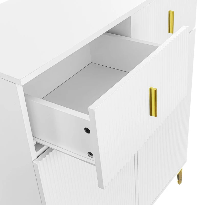 Elegant White & Gold Sideboard with Adjustable Shelves, Compact 83x35x101 cm