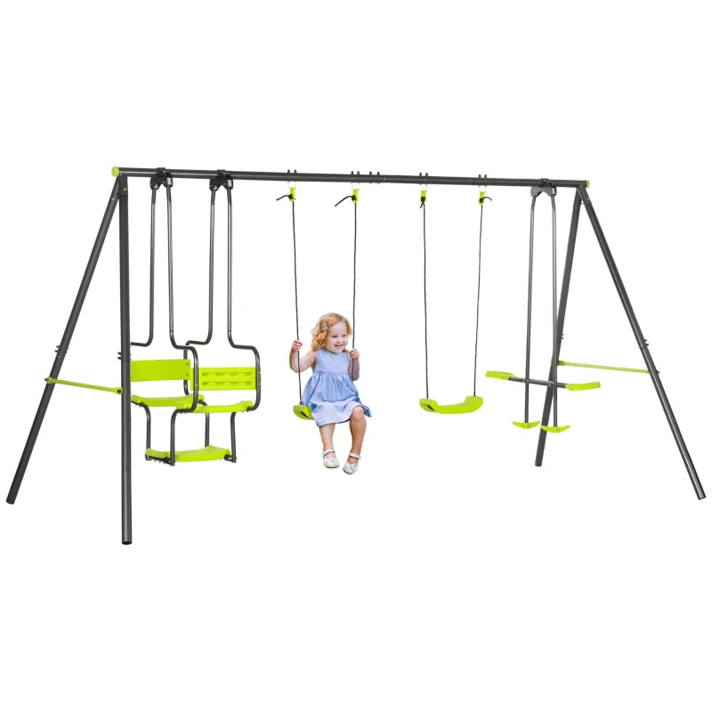 Metal Garden Swing Set with 2 Swings and Glider – Green Outdoor Playset for Kids