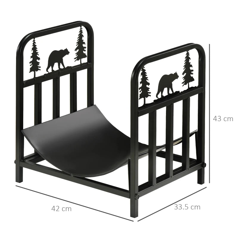 Bear-Themed Metal Log Holder – Compact Indoor Outdoor Firewood Storage Rack