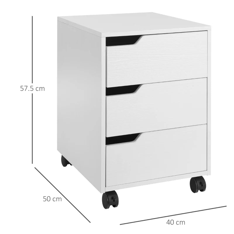 Vertical Filing Cabinet – 3-Drawer Mobile Storage, White Finish