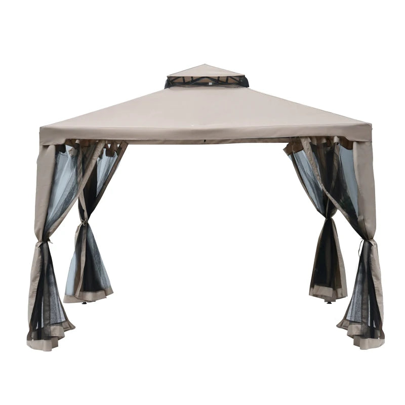 Durable Outdoor Gazebo with Mesh Netting and 2-Tier Roof, 295x295x263 cm