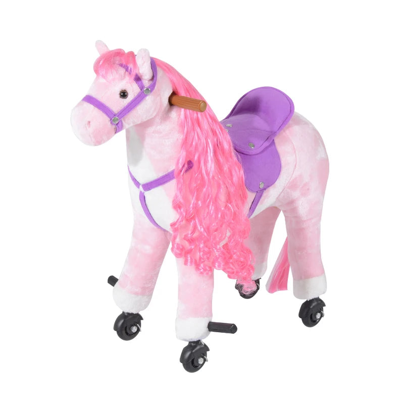 Toddler Plush Walking Horse Ride-On Toy with Wheels, Sounds, and Rocking Function