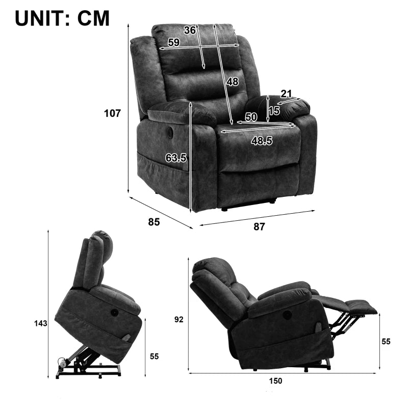 Power Lift Recliner Chair with Massage and Heating Points – Grey