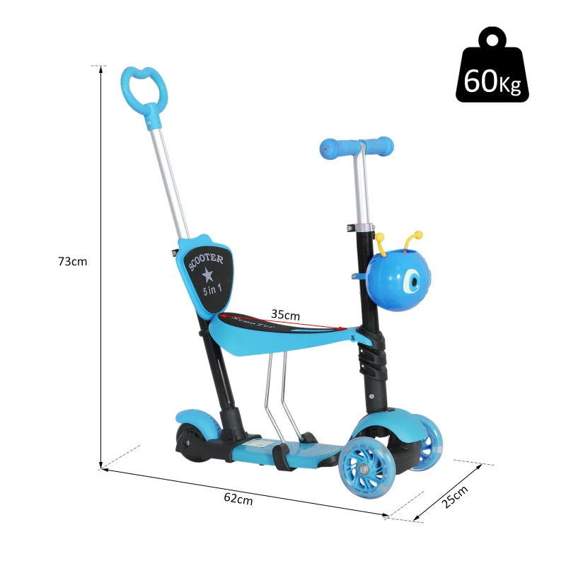 Adjustable Scooter for Toddlers with Removable Seat and Back Handle, Blue